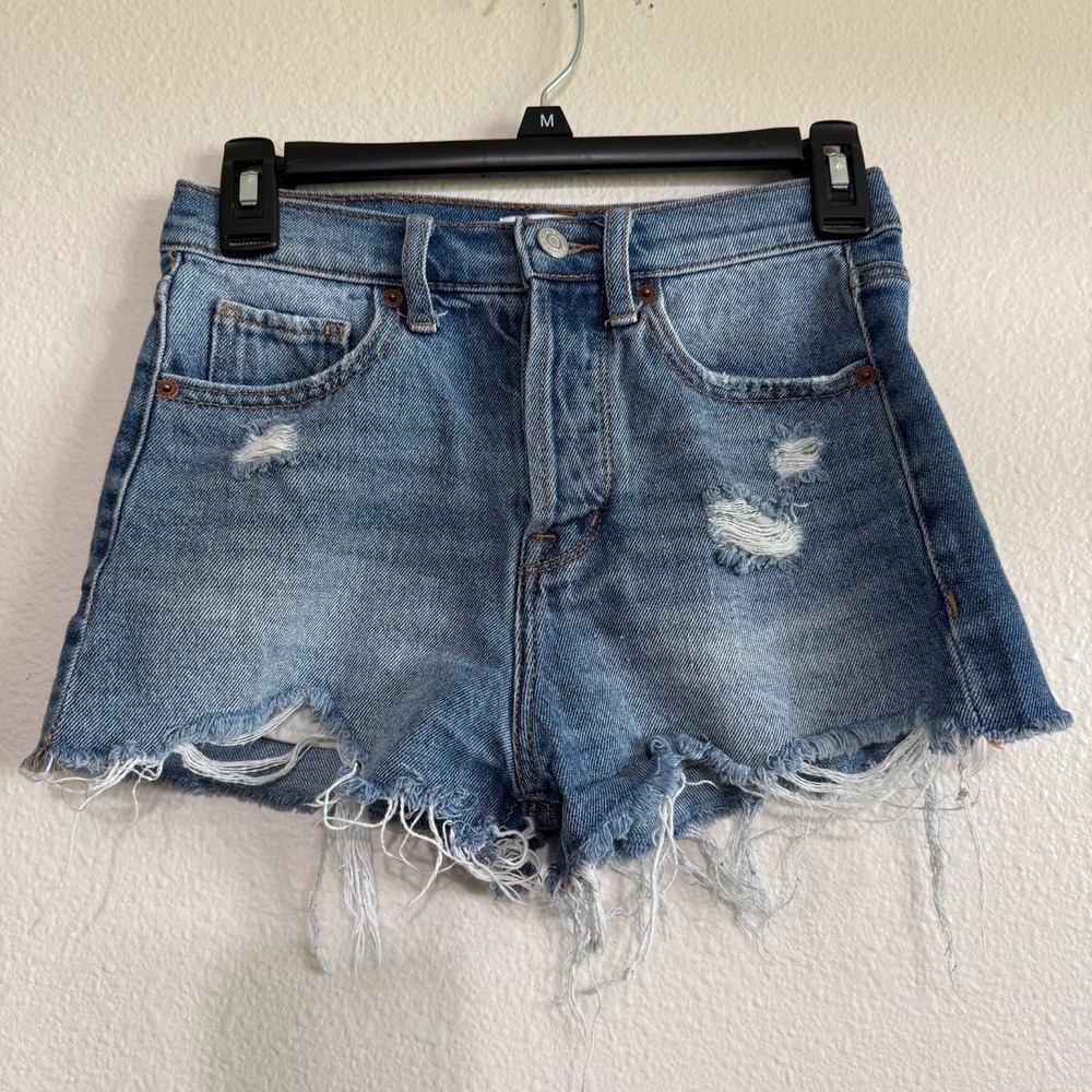 RSQ Vintage‎ High-Rise Cutoff Shorts Womens 23 Blue Denim Distressed Button Fly